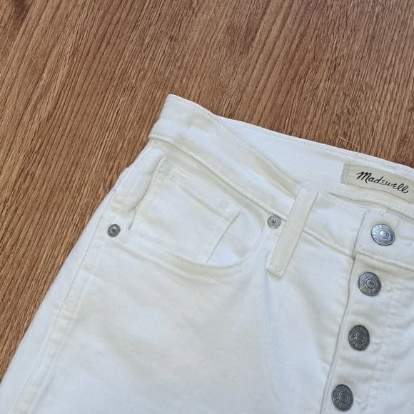 Madewell Distress White Skinny Button Fly Jeans with Raw Hem - Size 25 - Picture 12 of 16